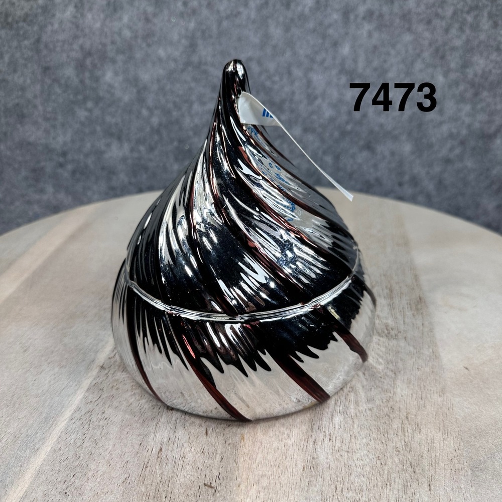 Hershey's Kisses Metallic Silver Ceramic Candy Dish Lidded Trinket Jar 6.5"
